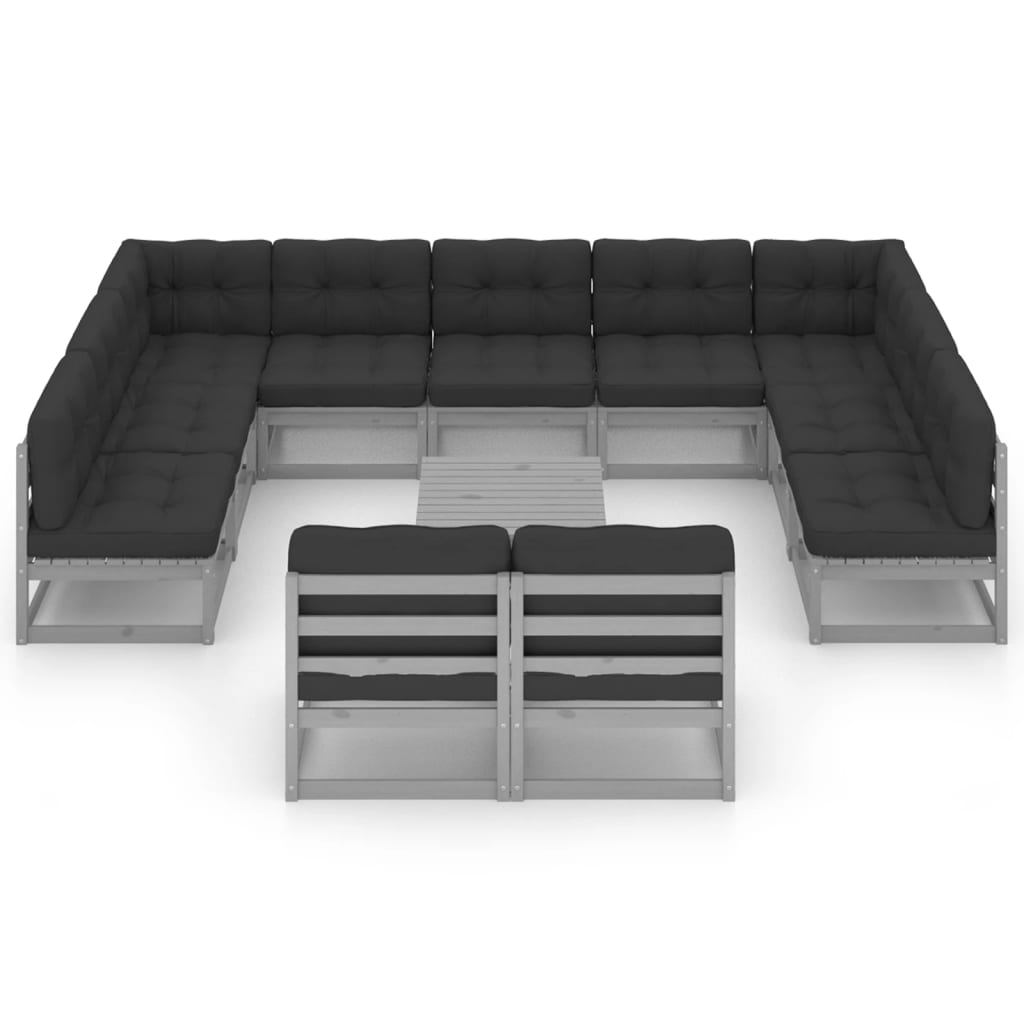 

vidaXL 12-delige Loungeset met kussens massief grenenhout grijs