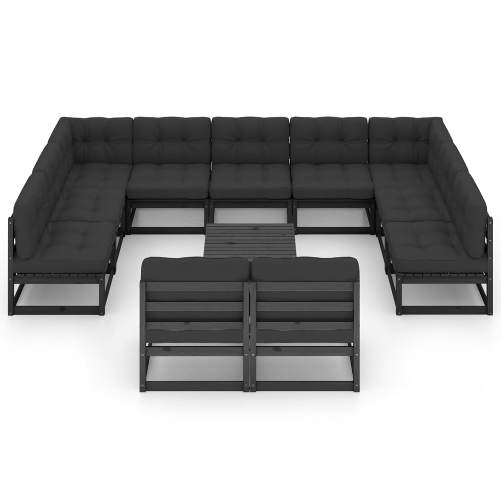 vidaXL 12-delige Loungeset met kussens massief grenenhout zwart afbeelding