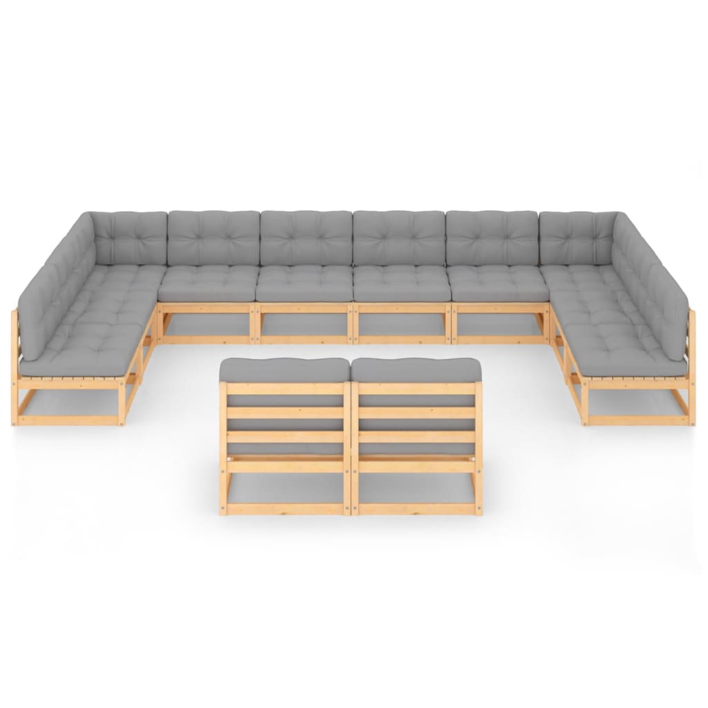 vidaXL 12-delige Loungeset met kussens massief grenenhout afbeelding