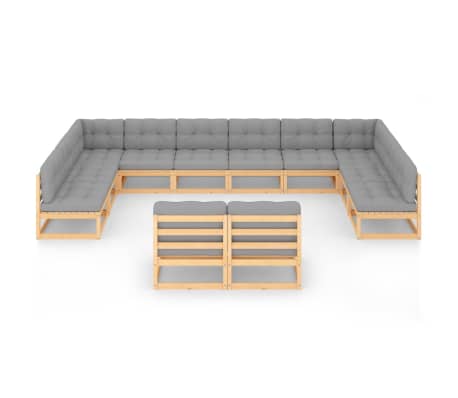 vidaXL 12-tlg. Garten-Lounge-Set mit Kissen Massivholz Kiefer