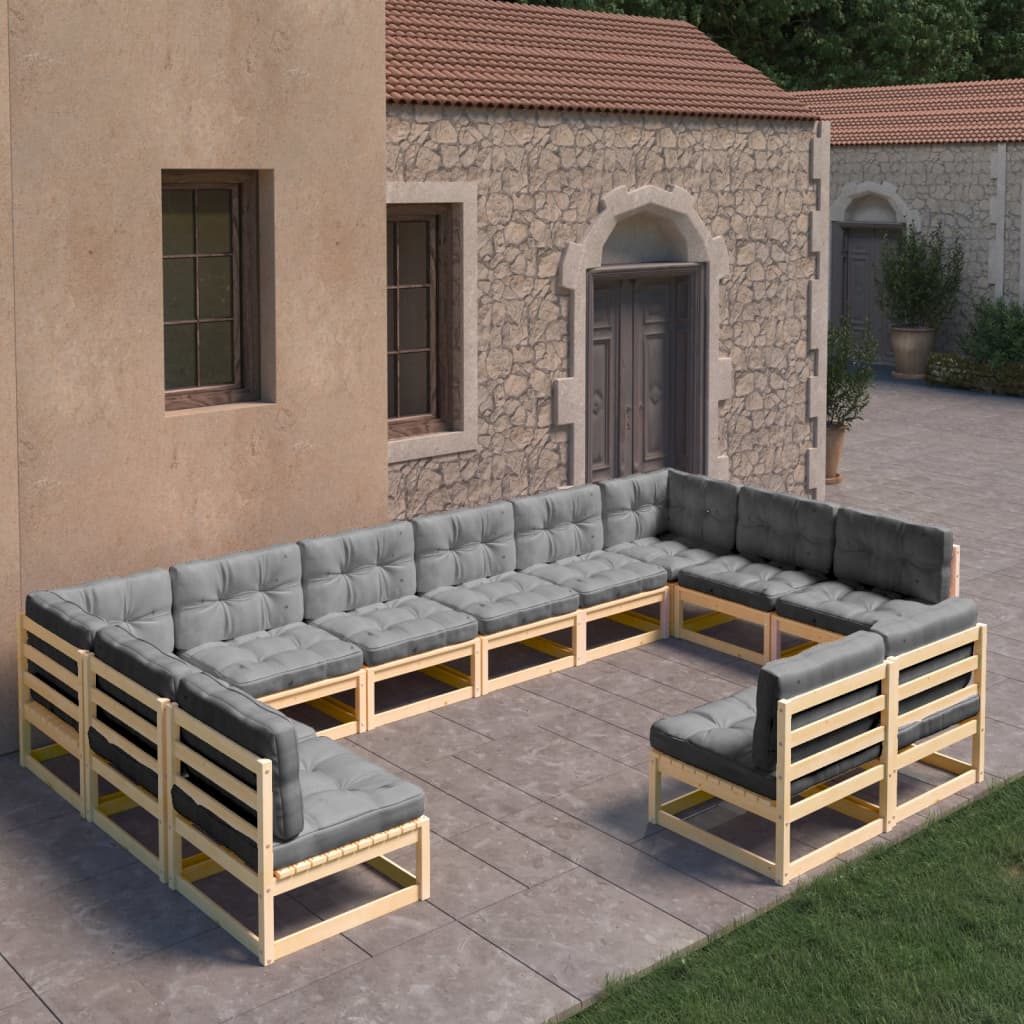 vidaXL Set mobilier de grădină cu perne, 12 piese, lemn masiv de pin vidaXL