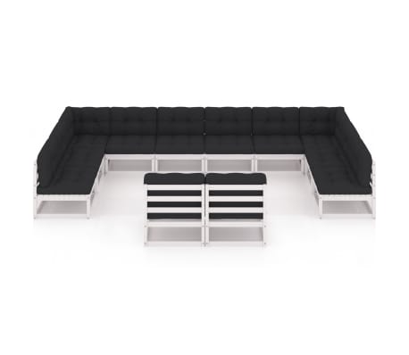 vidaXL 12-osainen Puutarhasohvasarja tyynyill&auml; valkoinen t&auml;ysi m&auml;nty