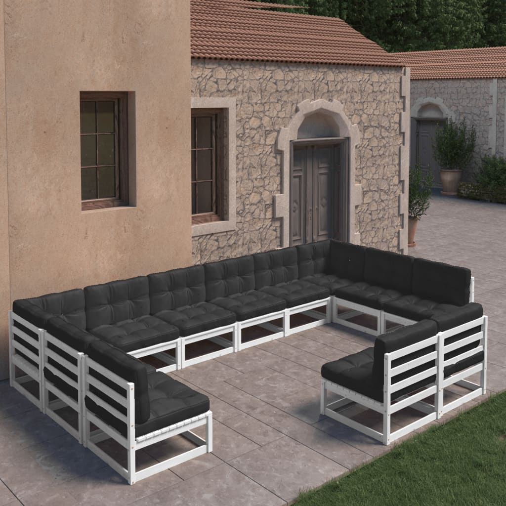 vidaXL 12-tlg. Garten-Lounge-Set mit Kissen Weiß Massivholz Kiefer