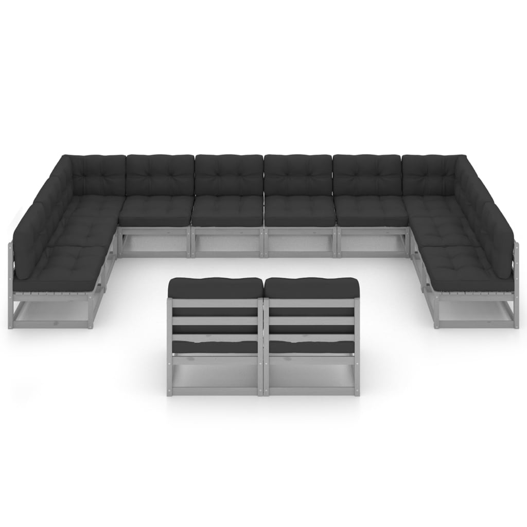 

vidaXL 12-delige Loungeset met kussens massief grenenhout grijs