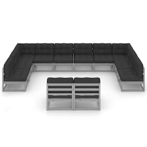 vidaXL Set mobilier grădină perne, 12 piese, gri, lemn masiv pin