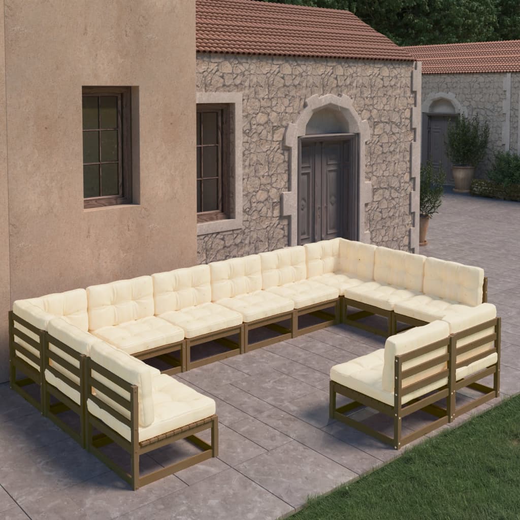 vidaXL 12-tlg. Garten-Lounge-Set mit Kissen Honigbraun Massivholz