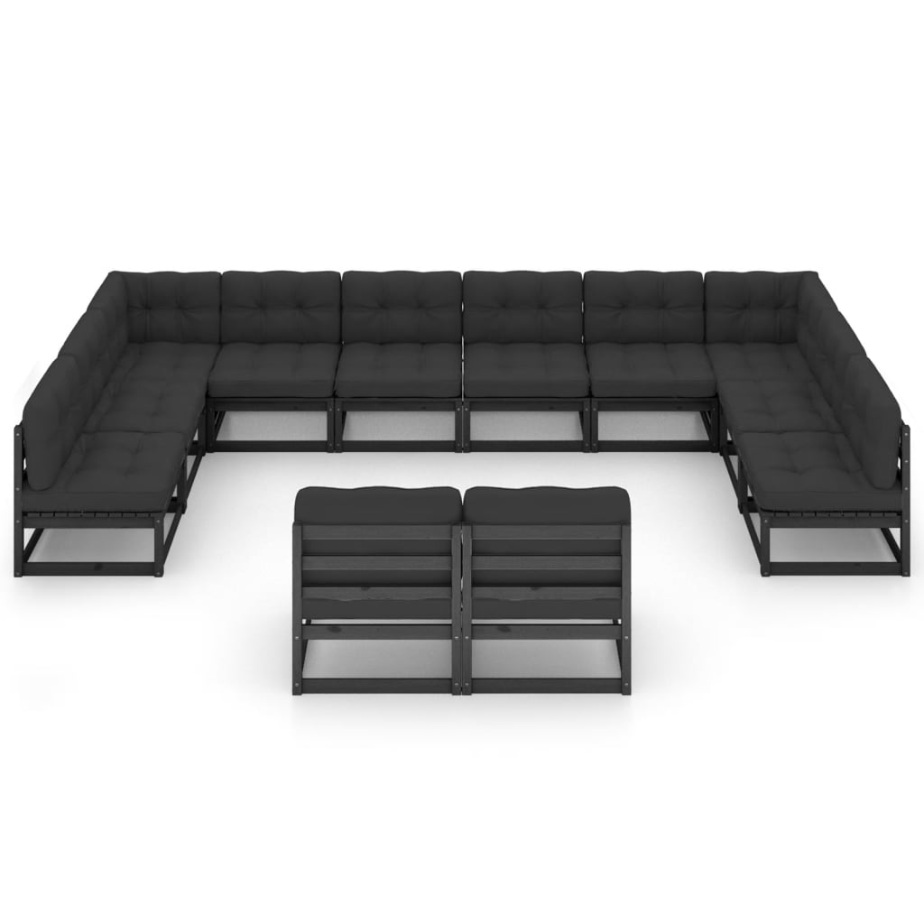 

vidaXL 12-delige Loungeset met kussens massief grenenhout zwart