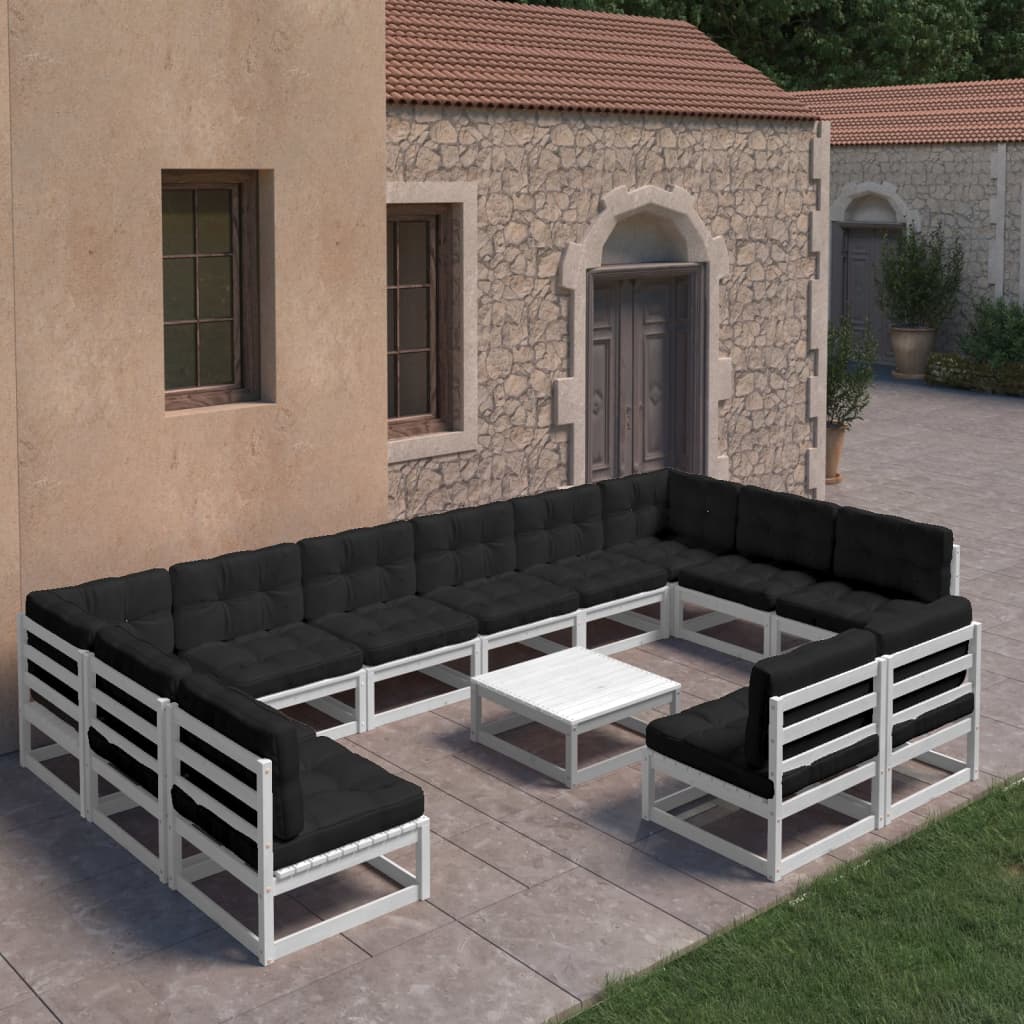 vidaXL Set mobilier de grădină cu perne,13 piese,alb,lemn masiv de pin grădină imagine model 2022