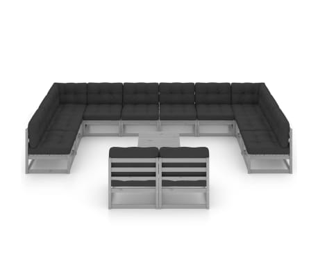 vidaXL Sodo komplektas su pagalvėmis, 13 dalių, pilkas, pu&scaron;ies masyvas