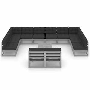 vidaXL Sodo komplektas su pagalvėmis, 13 dalių, pilkas, pu&scaron;ies masyvas