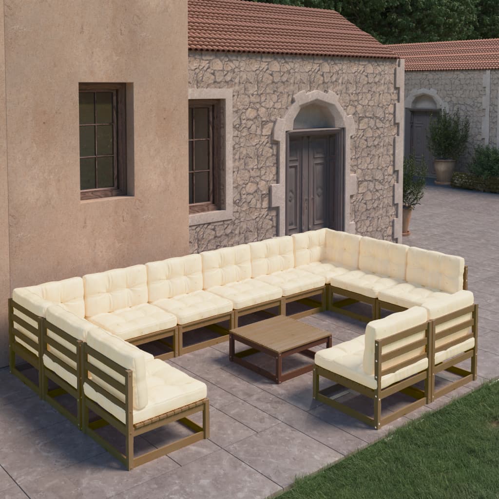 vidaXL 13-tlg. Garten-Lounge-Set mit Kissen Honigbraun Massivholz