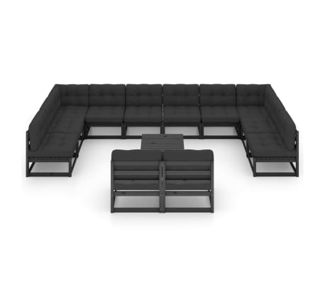 vidaXL 13-cz. zestaw wypoczynkowy do ogrodu, z poduszkami,czarny sosna