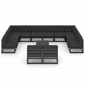 vidaXL 13-cz. zestaw wypoczynkowy do ogrodu, z poduszkami,czarny sosna