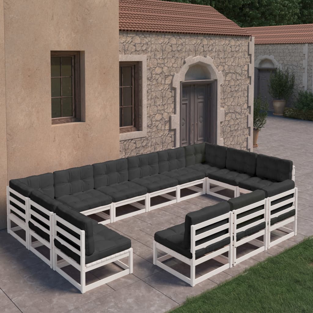 vidaXL 13-tlg. Garten-Lounge-Set mit Kissen Weiß Massivholz Kiefer