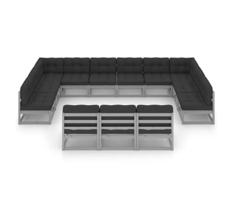 vidaXL Sodo komplektas su pagalvėmis, 13 dalių, pilkas, pu&scaron;ies masyvas