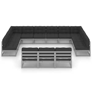 vidaXL Sodo komplektas su pagalvėmis, 13 dalių, pilkas, pu&scaron;ies masyvas