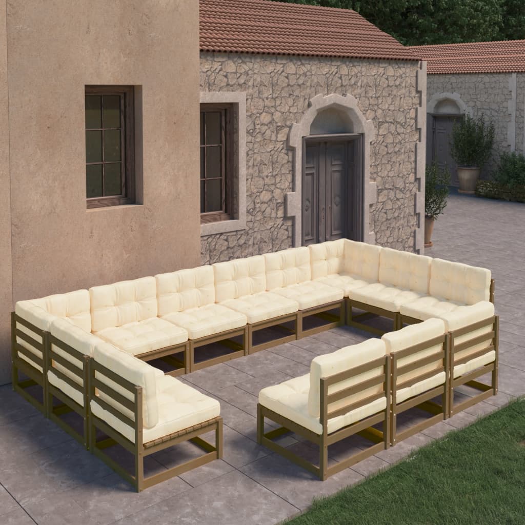 vidaXL 13-tlg. Garten-Lounge-Set mit Kissen Honigbraun Massivholz