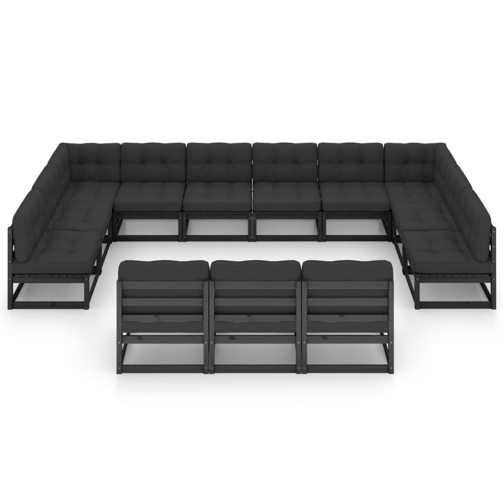 

vidaXL 13-delige Loungeset met kussens massief grenenhout zwart