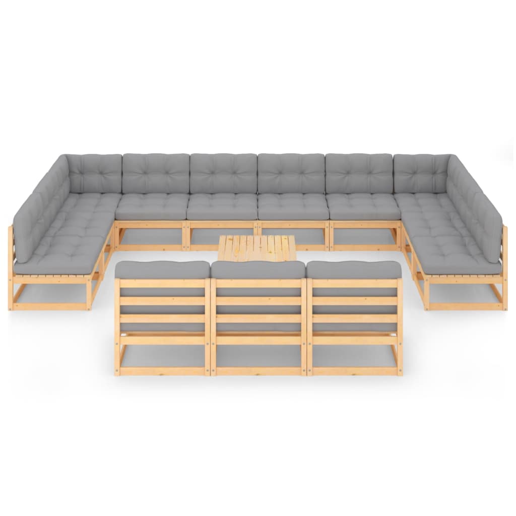 vidaXL 14-delige Loungeset met kussens massief grenenhout afbeelding