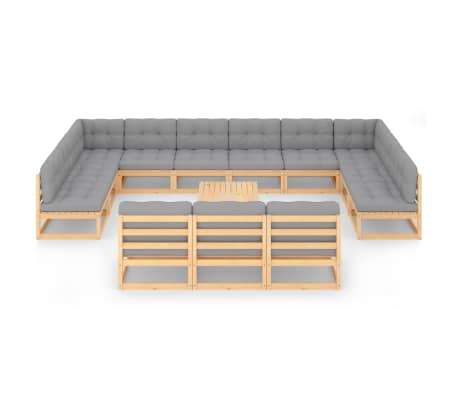 vidaXL 14-delige Loungeset met kussens massief grenenhout