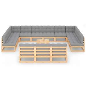 vidaXL 14-delige Loungeset met kussens massief grenenhout