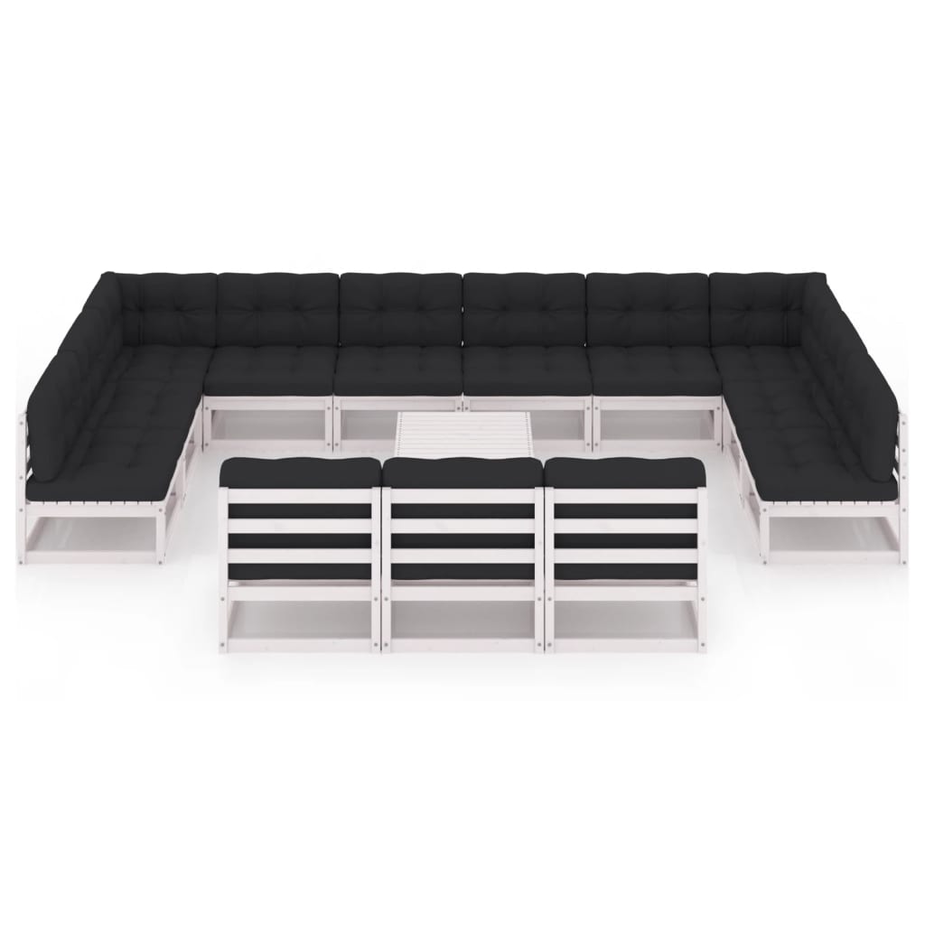 

vidaXL 14-delige Loungeset met kussens massief grenenhout wit