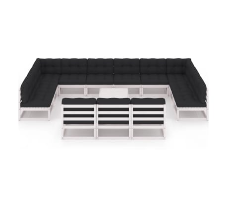 vidaXL 14-tlg. Garten-Lounge-Set mit Kissen Wei&szlig; Massivholz Kiefer