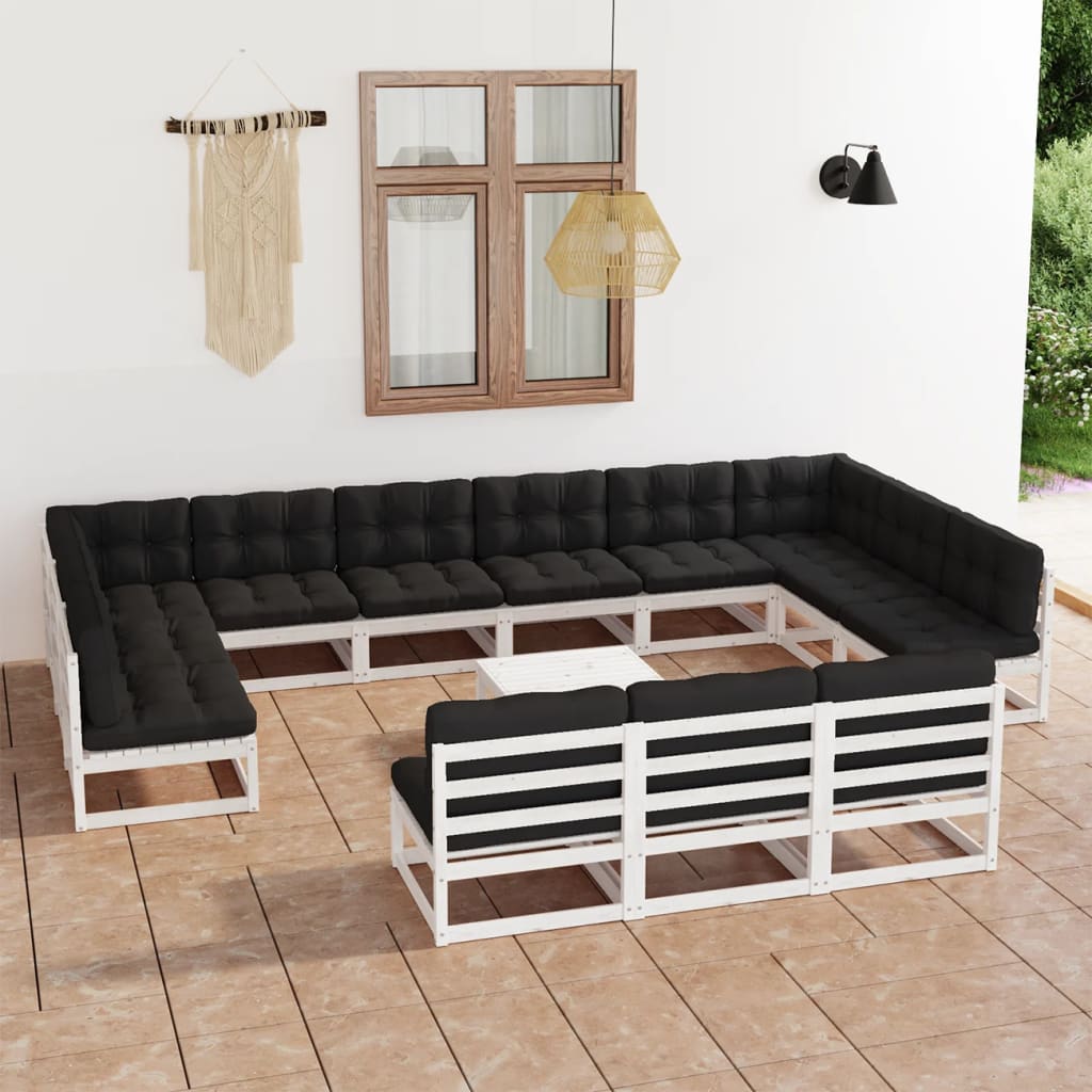 vidaXL 14-tlg. Garten-Lounge-Set mit Kissen Weiß Massivholz Kiefer