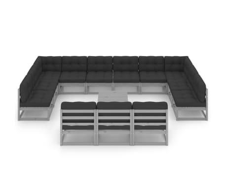 vidaXL Sodo komplektas su pagalvėlėmis, 14 dalių, pilkas, pu&scaron;is