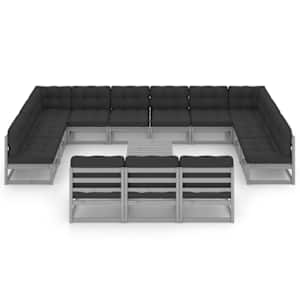 vidaXL Sodo komplektas su pagalvėlėmis, 14 dalių, pilkas, pu&scaron;is