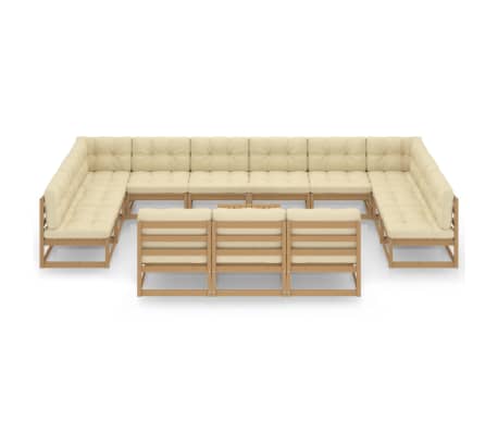 vidaXL Salon de jardin 14 pcs avec coussins Marron miel Bois de pin