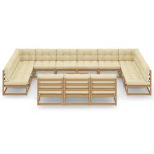 vidaXL Salon de jardin 14 pcs avec coussins Marron miel Bois de pin