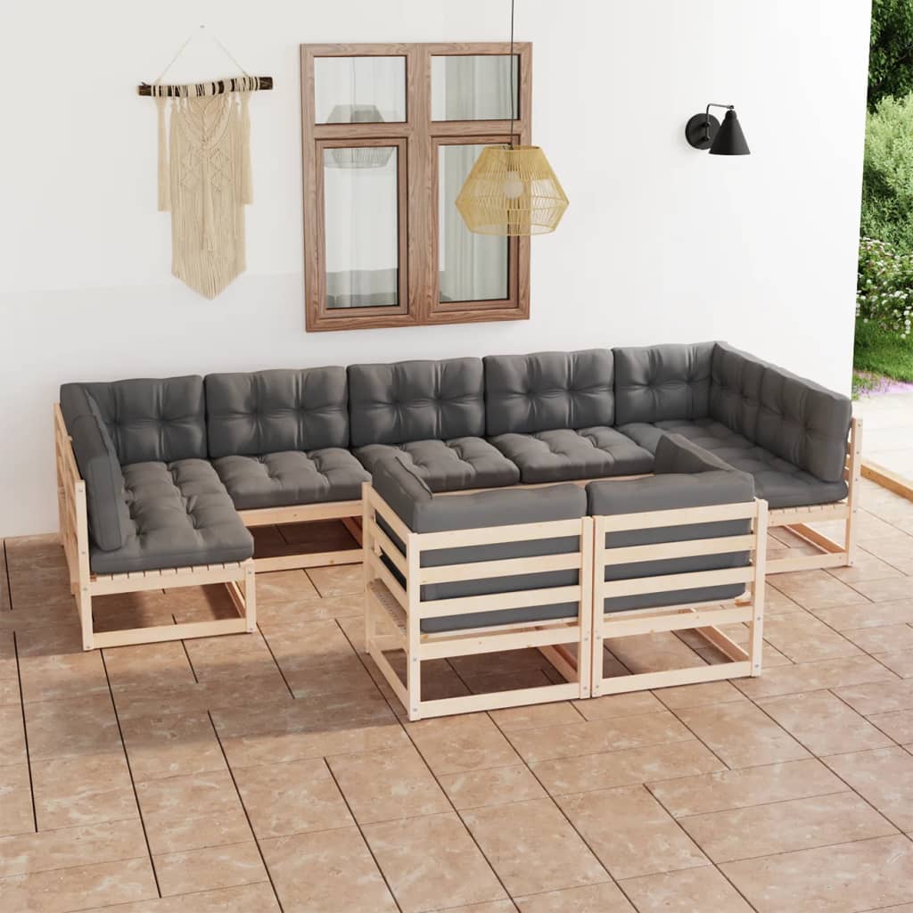 vidaXL 9-tlg. Garten-Lounge-Set mit Kissen Massivholz Kiefer