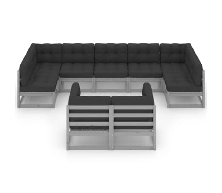 vidaXL Sodo komplektas su pagalvėmis, 9 dalių, pilkas, pu&scaron;ies masyvas