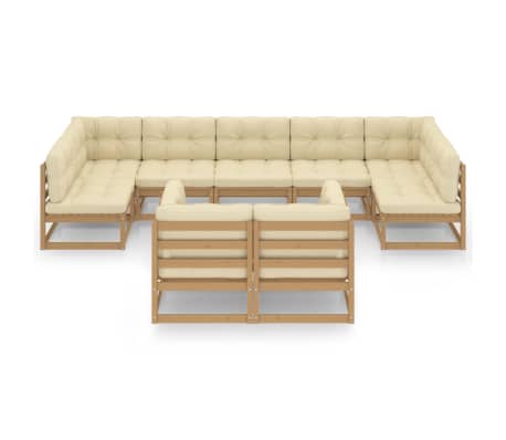 vidaXL Salon de jardin 9 pcs avec coussins Marron miel Bois de pin