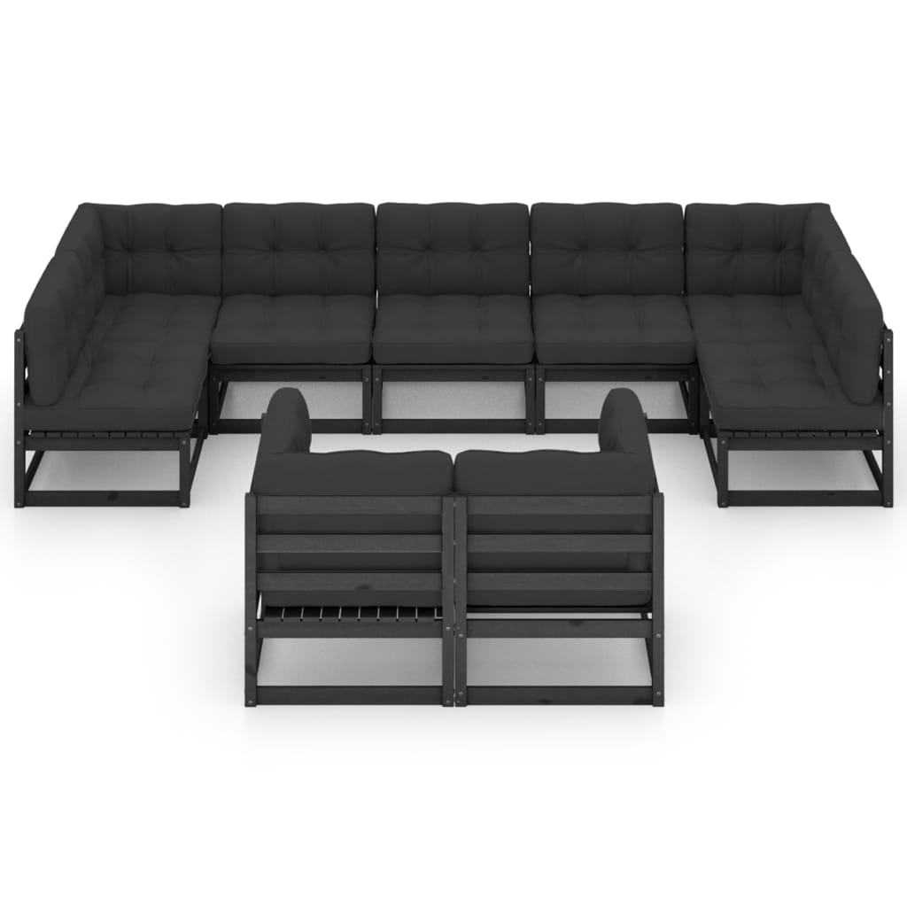 vidaXL 9-delige Loungeset met kussens massief grenenhout zwart afbeelding