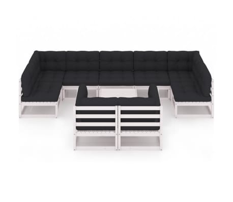 vidaXL 10-daļīgs dārza atpūtas mēbeļu komplekts ar matračiem, priede