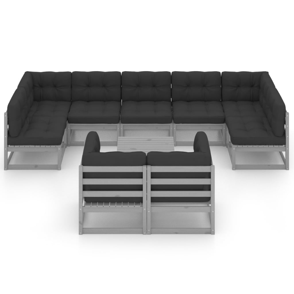 

vidaXL 10-delige Loungeset met kussens massief grenenhout grijs