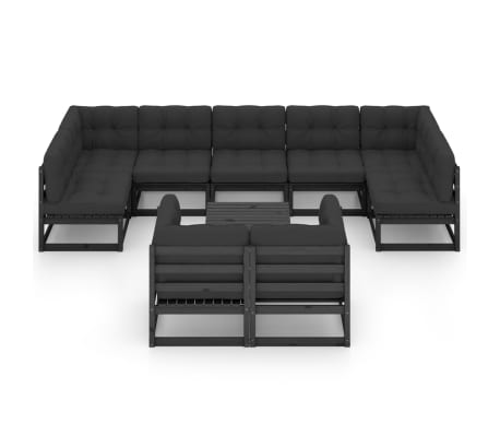 vidaXL 10-osaline aiamööblikomplekt istmepatjadega, must männipuit