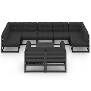 vidaXL 10-osaline aiamööblikomplekt istmepatjadega, must männipuit