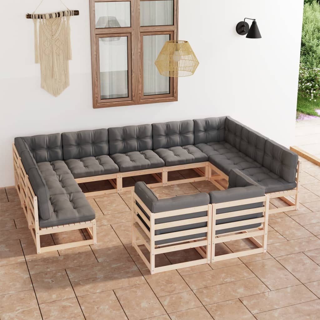 vidaXL 11-tlg. Garten-Lounge-Set mit Kissen Kiefer Massivholz