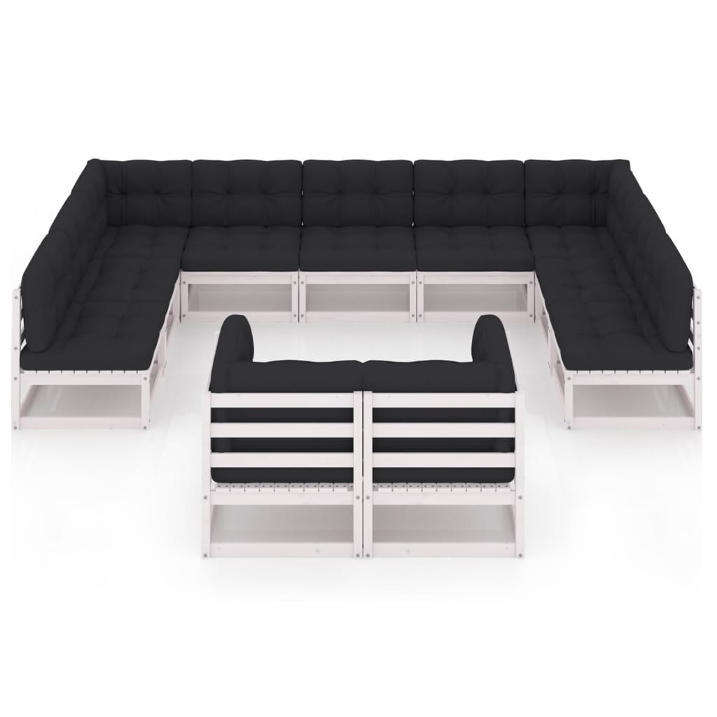 vidaXL 11-delige Loungeset met kussens massief grenenhout wit afbeelding