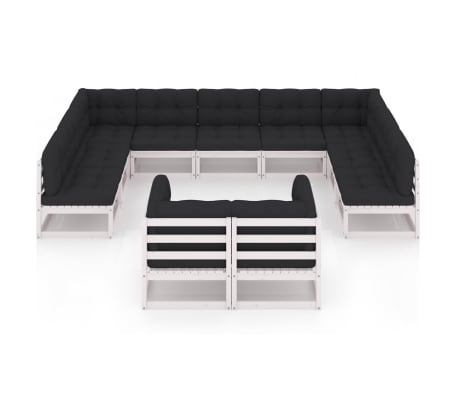 vidaXL Set mobilier grădină cu perne, 11 piese, alb, lemn masiv pin
