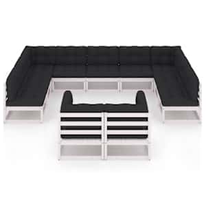 vidaXL Set mobilier grădină cu perne, 11 piese, alb, lemn masiv pin