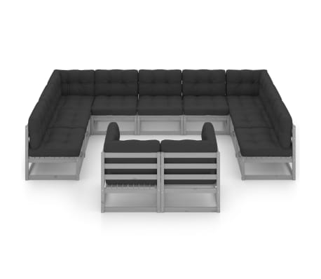 vidaXL Sodo komplektas su pagalvėmis, 11 dalių, pilkas, pu&scaron;ies masyvas