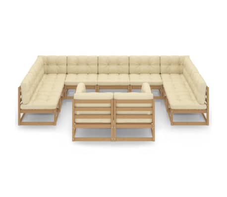 vidaXL Salon de jardin 11 pcs avec coussins Marron miel Bois de pin