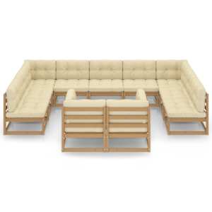 vidaXL Salon de jardin 11 pcs avec coussins Marron miel Bois de pin