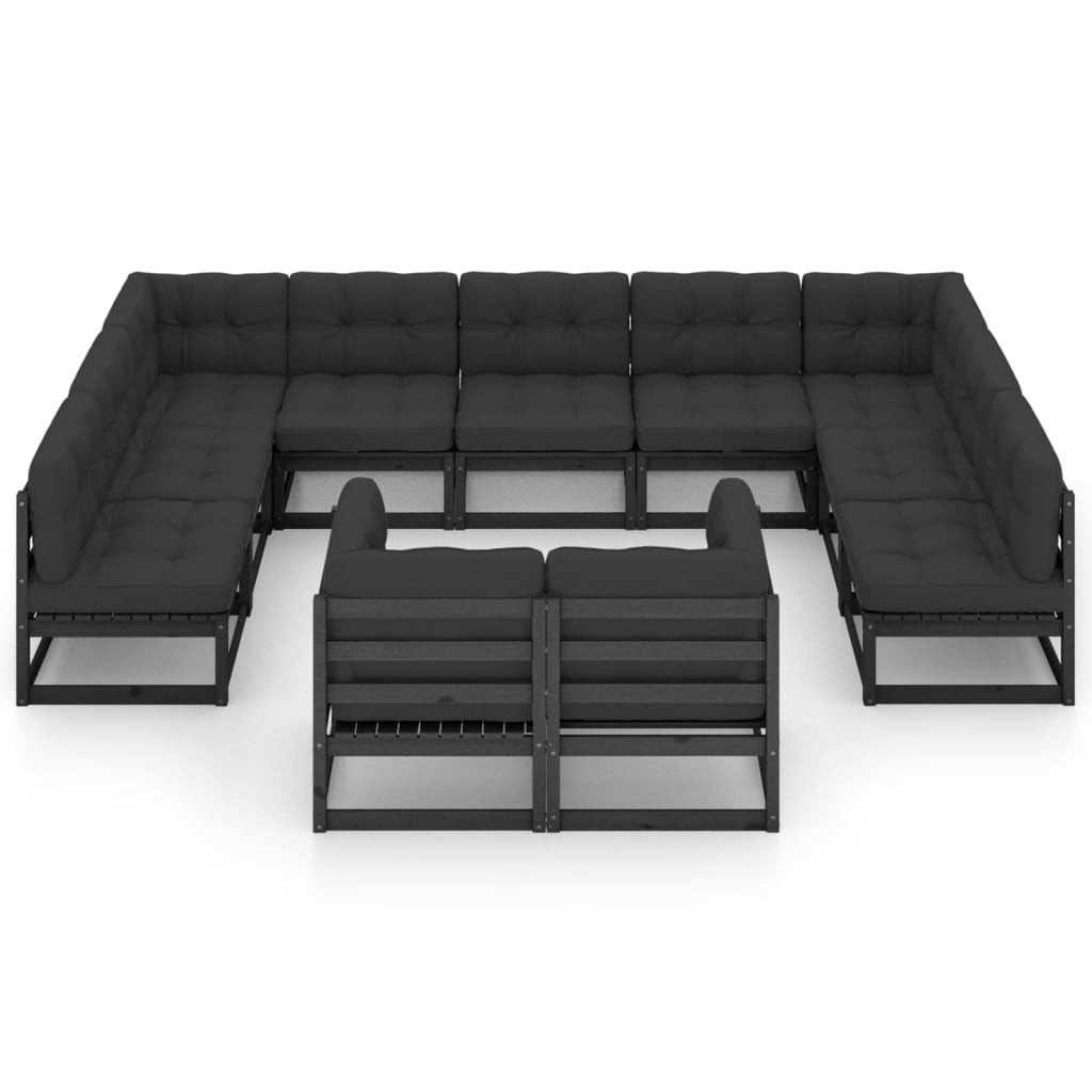 vidaXL 11-delige Loungeset met kussens massief grenenhout zwart afbeelding