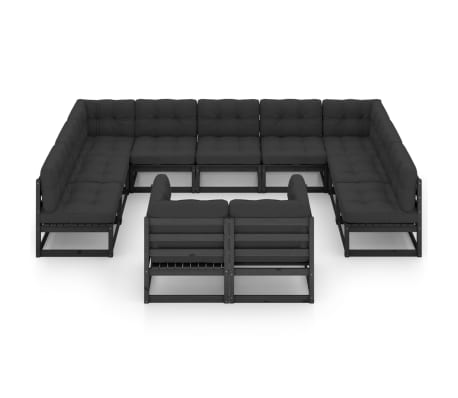 vidaXL Set Divani da Giardino 11 pz con Cuscini Massello di Pino Nero