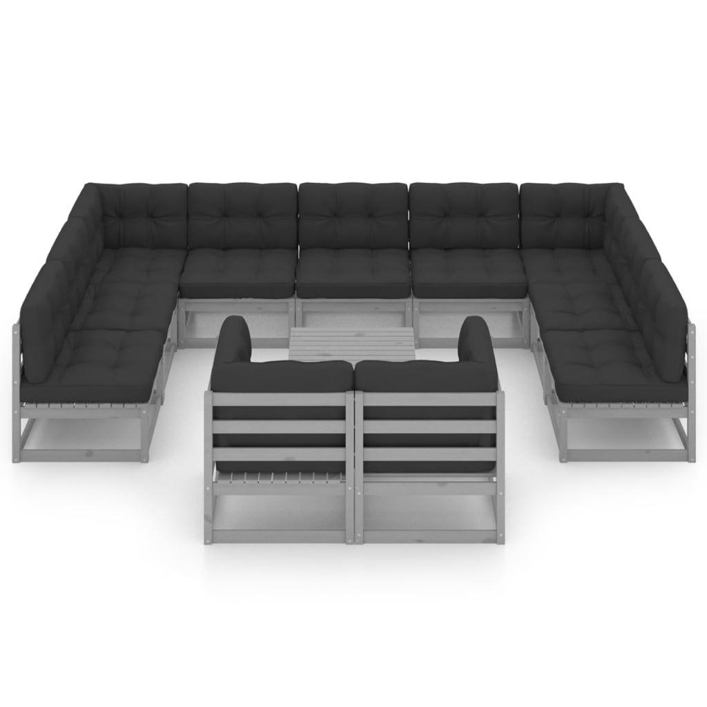 

vidaXL 12-delige Loungeset met kussens massief grenenhout grijs